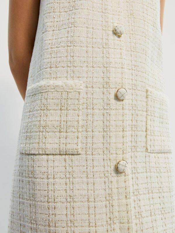 Pomelo Pomelo Tweed Sleeveless Button Mini Dress - Cream