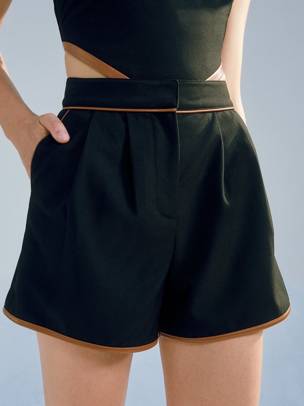 pomelo Pomelo Two-Tone High Waist Shorts - Black/Brown