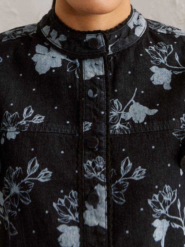 Pomelo VERSE Blair Floral Printed Blouse - Dark Blue