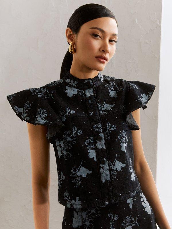 Pomelo VERSE Blair Floral Printed Blouse - Dark Blue