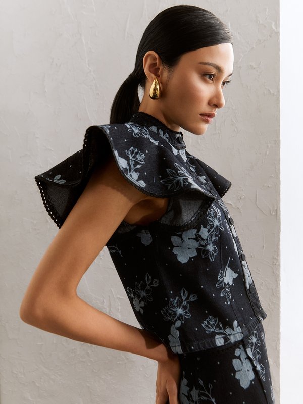 pomelo VERSE Blair Floral Printed Blouse - Dark Blue