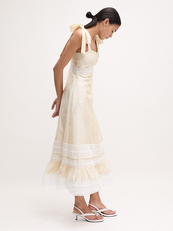 Pomelo VERSE Bow-Tie Lace Dress - Print