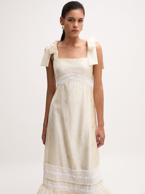 Pomelo VERSE Bow-Tie Lace Dress - Print