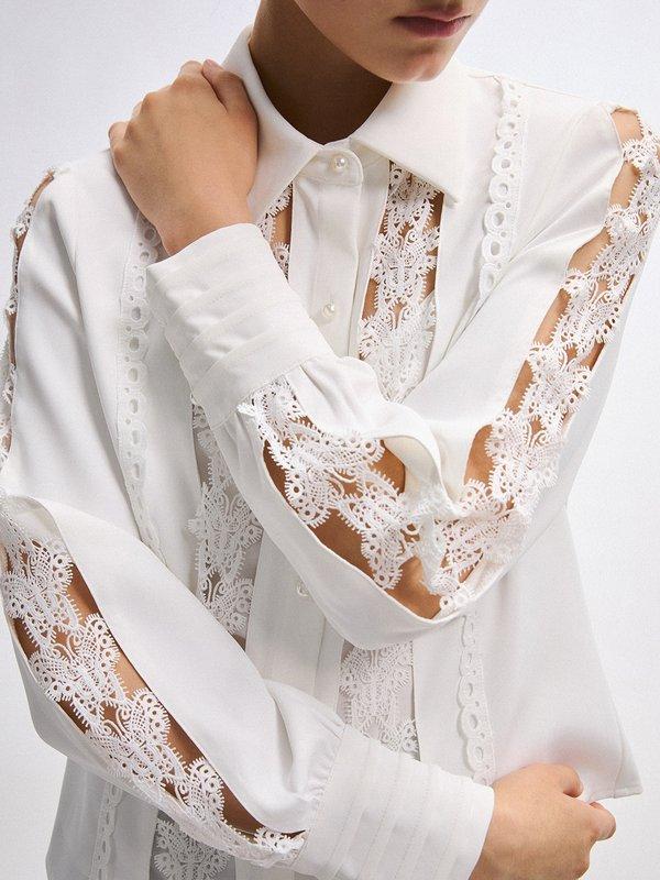 pomelo VERSE Butterfly Lace Blouse - Off-White