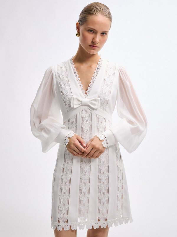 pomelo VERSE Butterfly Lace Dress - Off-White