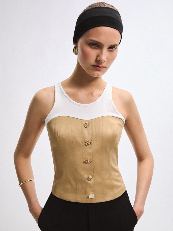 Pomelo VERSE Buttoned Corset Top - Khaki