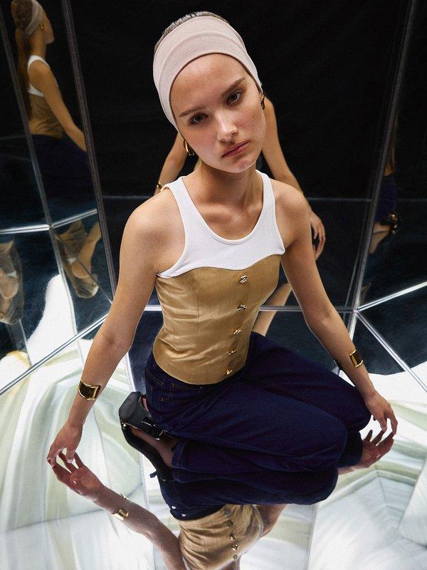 Pomelo VERSE Buttoned Corset Top - Khaki