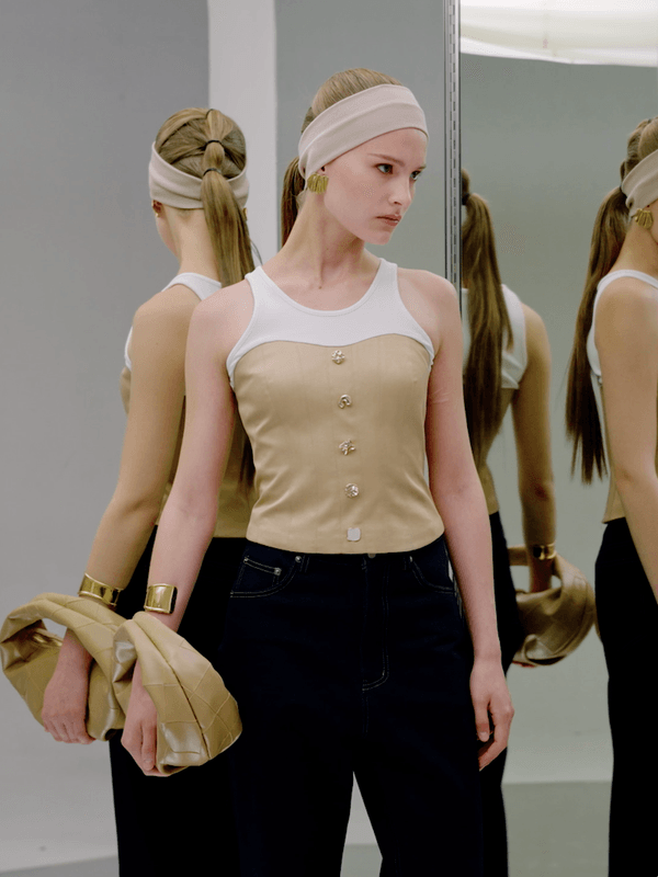 pomelo VERSE Buttoned Corset Top - Khaki