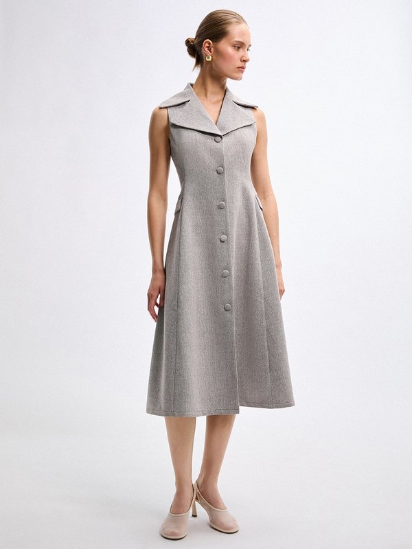 Pomelo VERSE Collared Dress - Light Grey