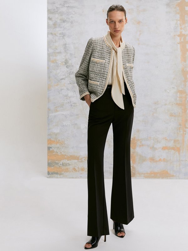 Pomelo VERSE Contrast Trim Tweed Jacket - Light Grey