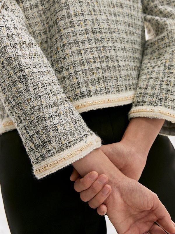 Pomelo VERSE Contrast Trim Tweed Jacket - Light Grey