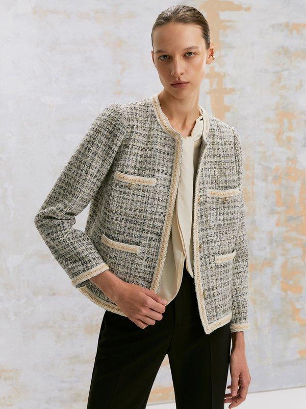 pomelo VERSE Contrast Trim Tweed Jacket - Light Grey
