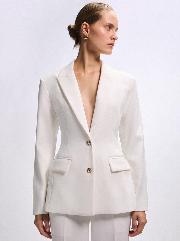 Pomelo VERSE Deep V-Neck Blazer - White