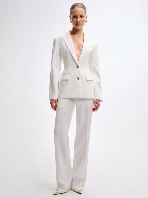 Pomelo VERSE Deep V-Neck Blazer - White