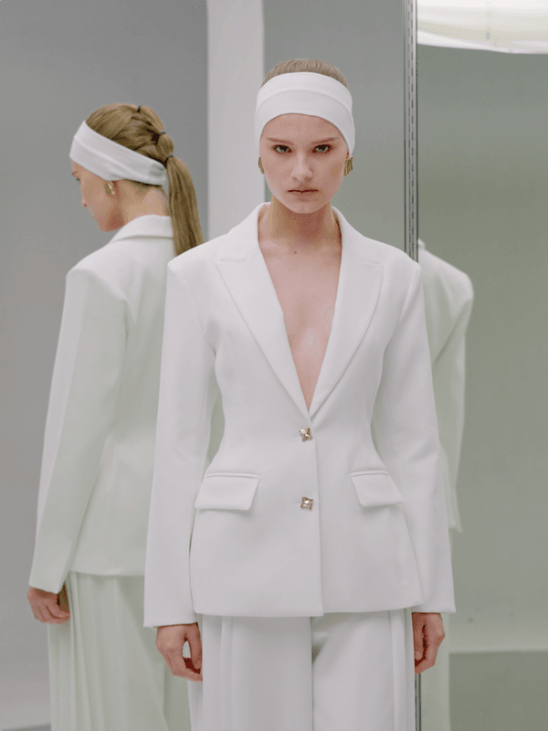 pomelo VERSE Deep V-Neck Blazer - White