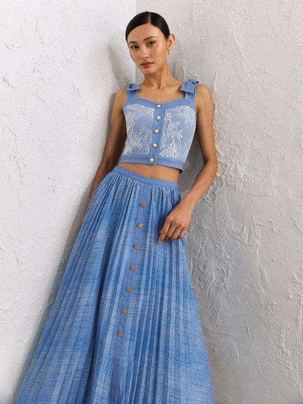 Pomelo VERSE Dorothy Pleated Maxi Skirt - Blue