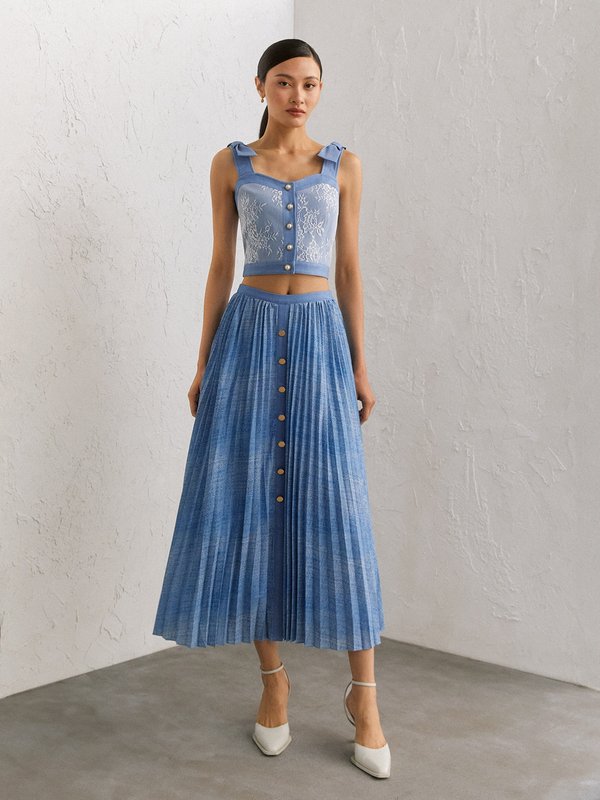 Pomelo VERSE Dorothy Pleated Maxi Skirt - Blue