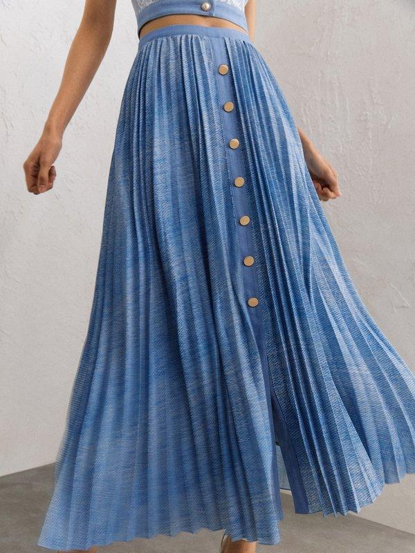 pomelo VERSE Dorothy Pleated Maxi Skirt - Blue