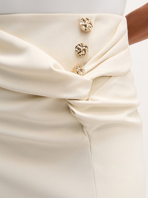 Pomelo VERSE Draped Button Skirt - Ivory