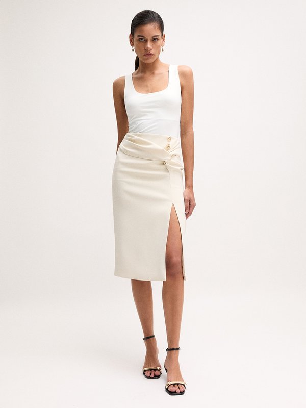Pomelo VERSE Draped Button Skirt - Ivory