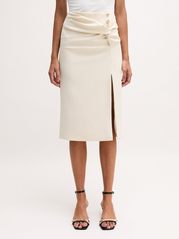 Pomelo VERSE Draped Button Skirt - Ivory