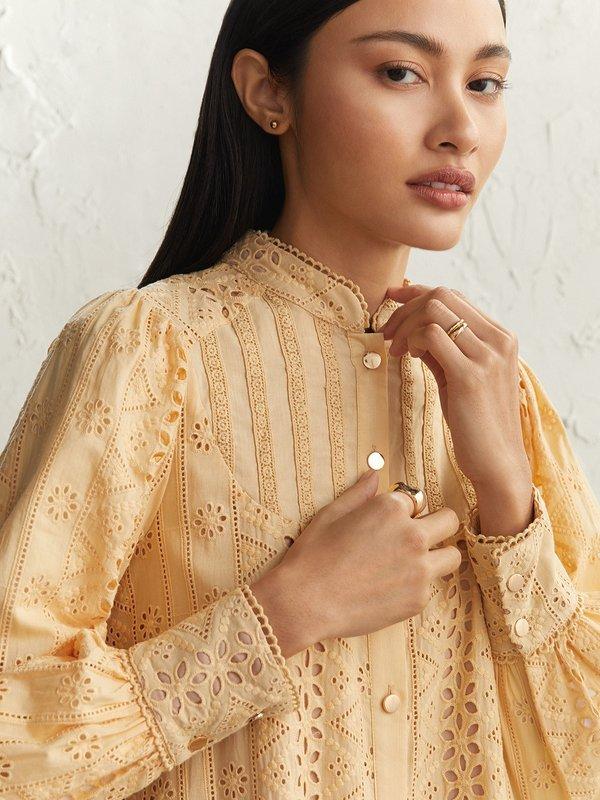 pomelo VERSE Embroidered Knee Length Dress - Beige