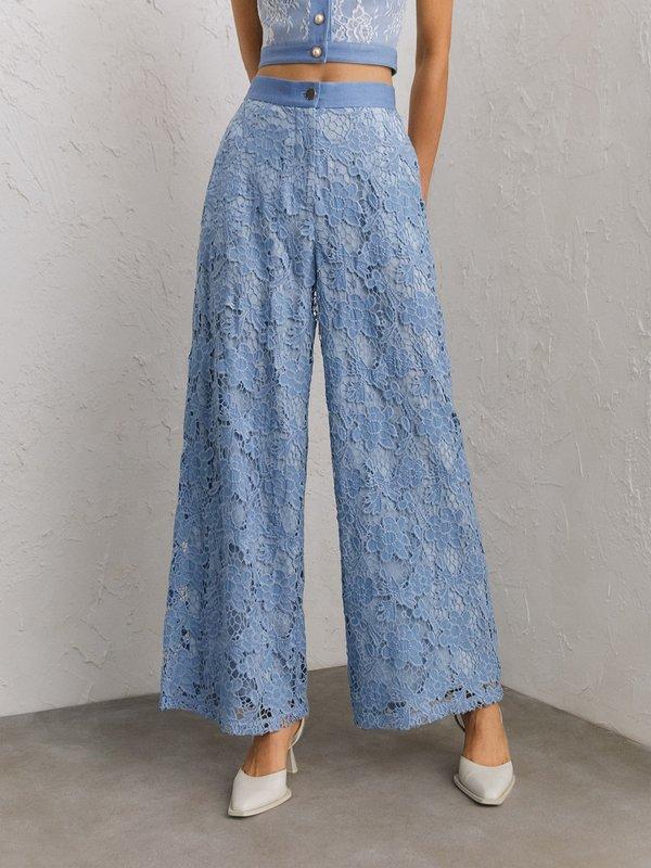 Pomelo VERSE Emma Floral Lace Pants - Blue