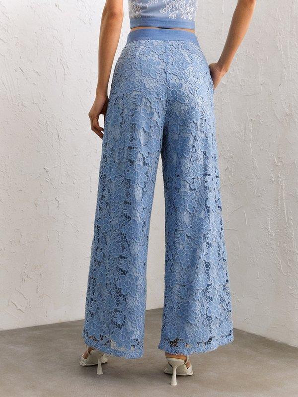 Pomelo VERSE Emma Floral Lace Pants - Blue