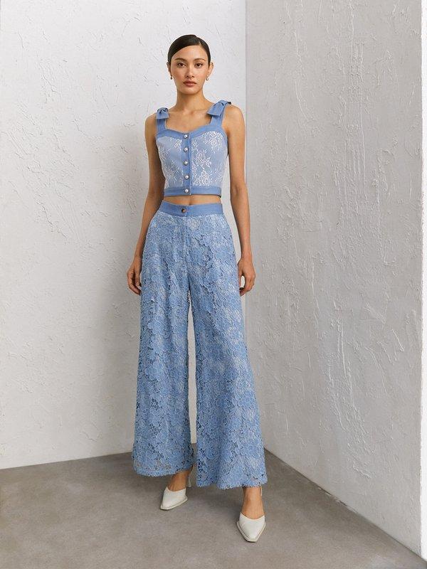pomelo VERSE Emma Floral Lace Pants - Blue