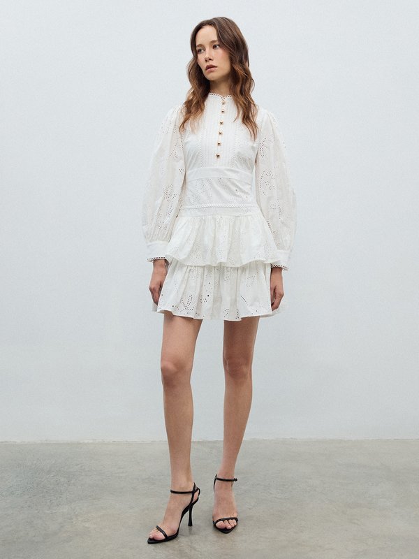 Pomelo VERSE Eyelet Ruffle Dress - White