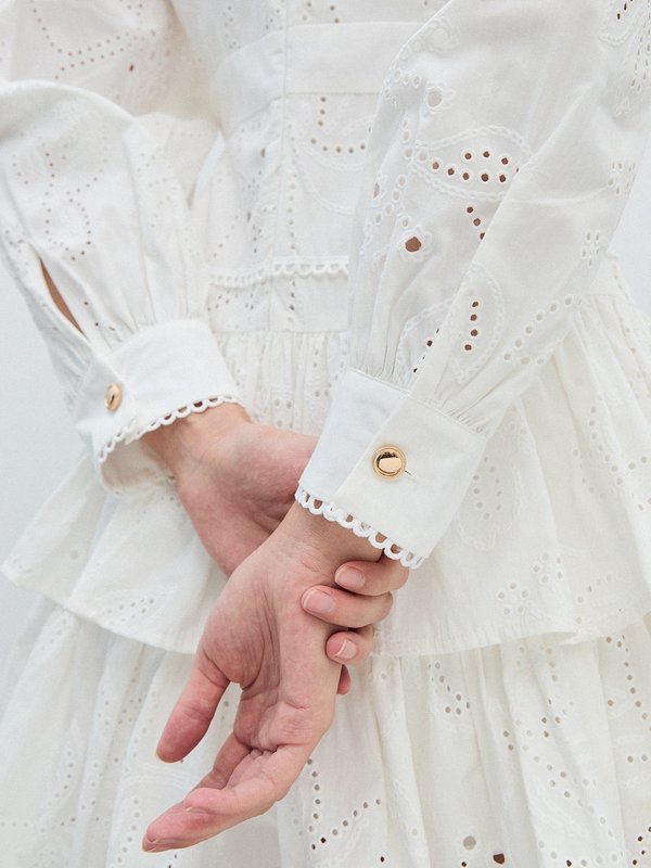 Pomelo VERSE Eyelet Ruffle Dress - White