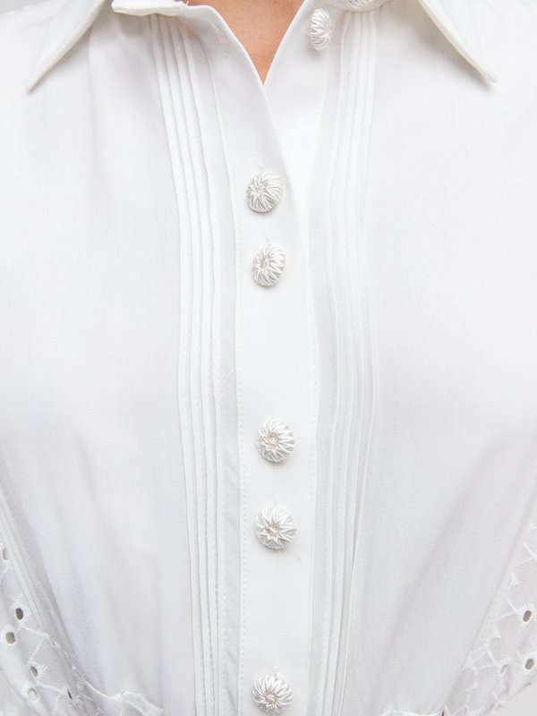 Pomelo VERSE Eyelet Ruffled Shirt Dress - White