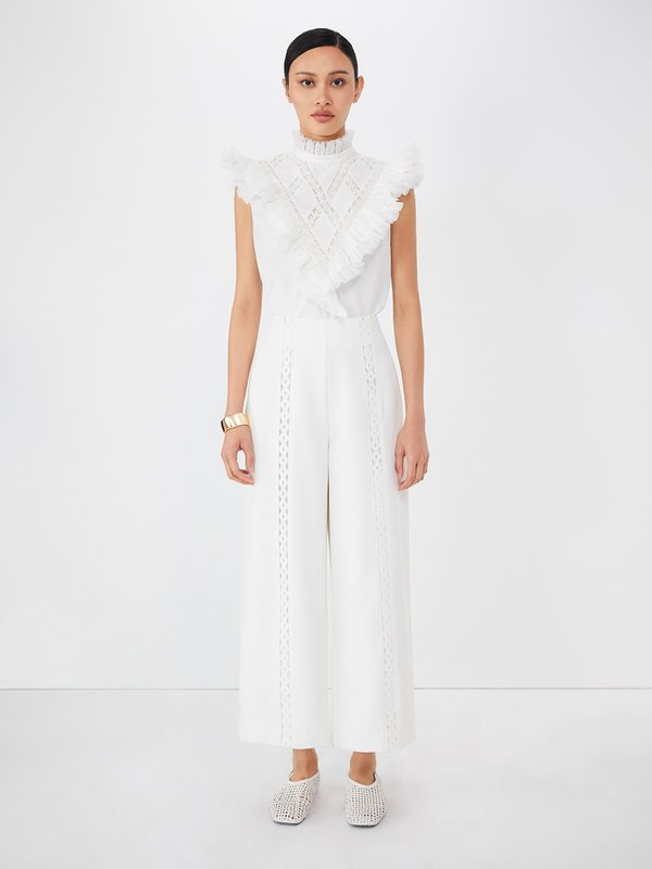 Pomelo VERSE Eyelet Wide Leg Trousers - White