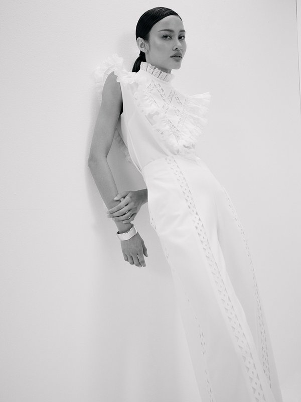 Pomelo VERSE Eyelet Wide Leg Trousers - White