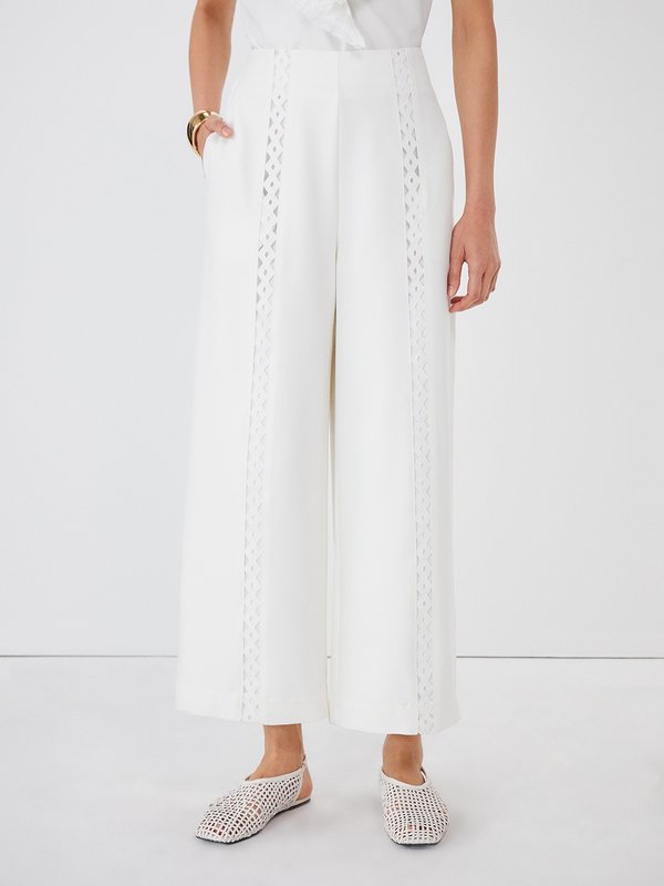 pomelo VERSE Eyelet Wide Leg Trousers - White
