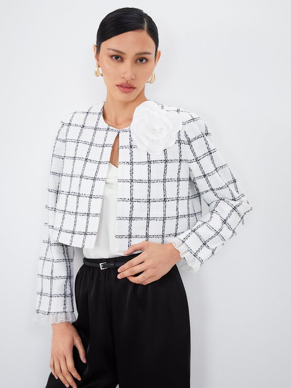 Pomelo VERSE Floral Cropped Jacket - White