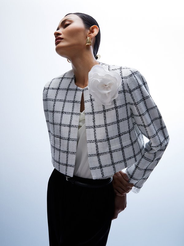 pomelo VERSE Floral Cropped Jacket - White