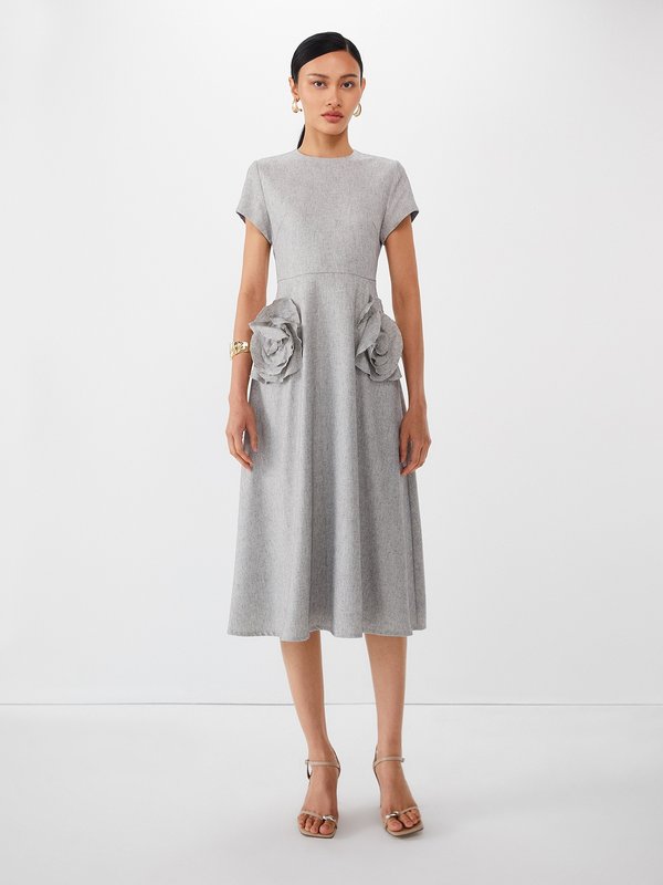 Pomelo VERSE Floral Flared Dress - Light Grey