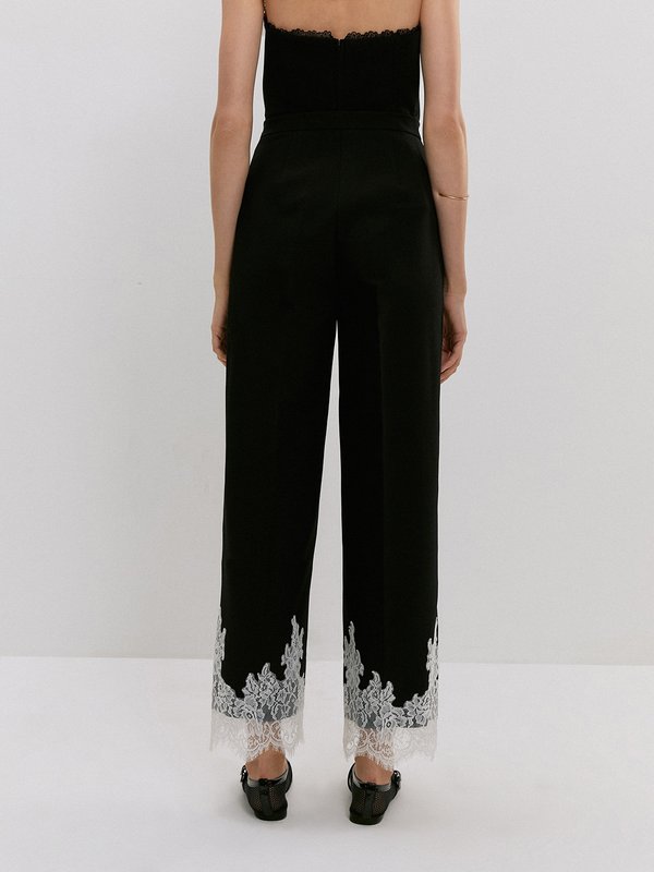 Pomelo VERSE Floral Lace Hem Pants - Black