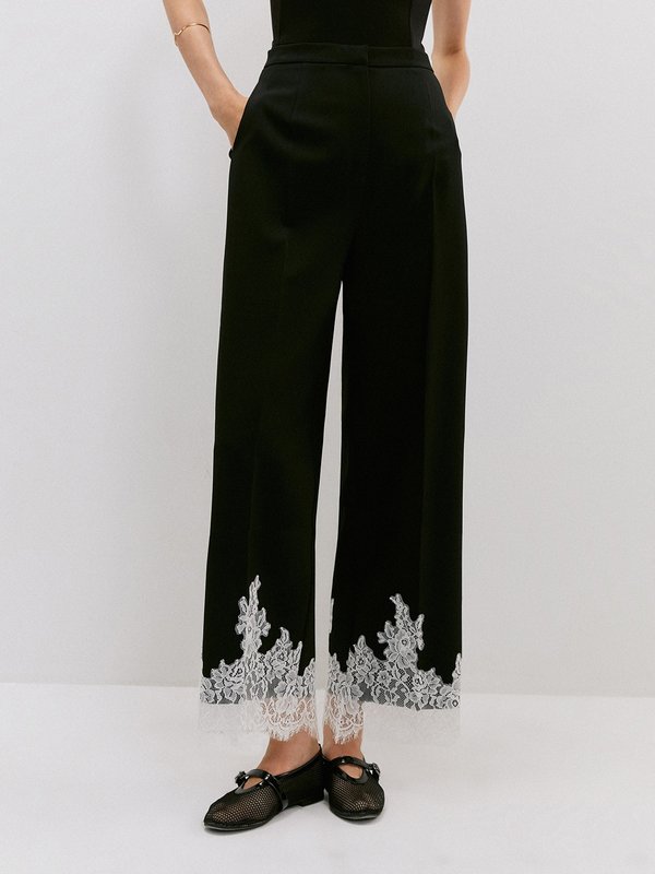 pomelo VERSE Floral Lace Hem Pants - Black