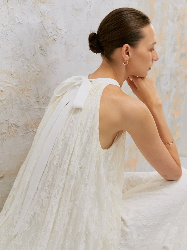 Pomelo VERSE Floral Lace Sheer Halter Top - White