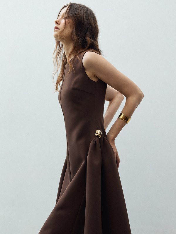 Pomelo VERSE Floral Waist Embellished Dress - Brown