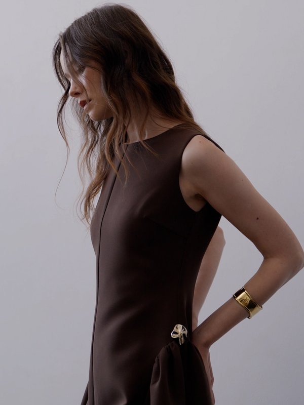 pomelo VERSE Floral Waist Embellished Dress - Brown