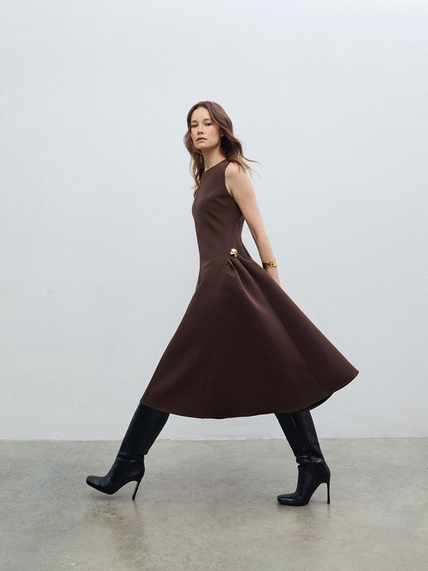 Pomelo VERSE Floral Waist Embellished Dress - Brown