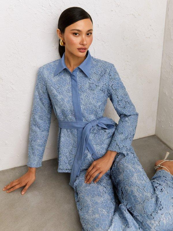 pomelo VERSE Frances Floral Lace Jacket - Blue