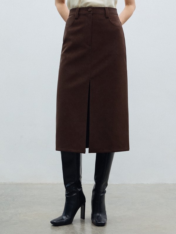 Pomelo VERSE Front Slit Skirt - Brown
