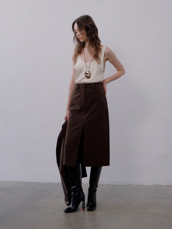 Pomelo VERSE Front Slit Skirt - Brown