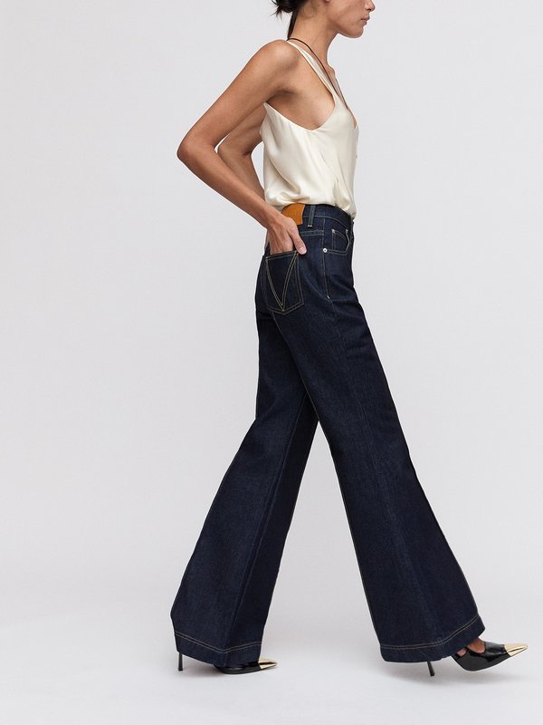Pomelo VERSE High Waist Flared Jeans - Dark Blue
