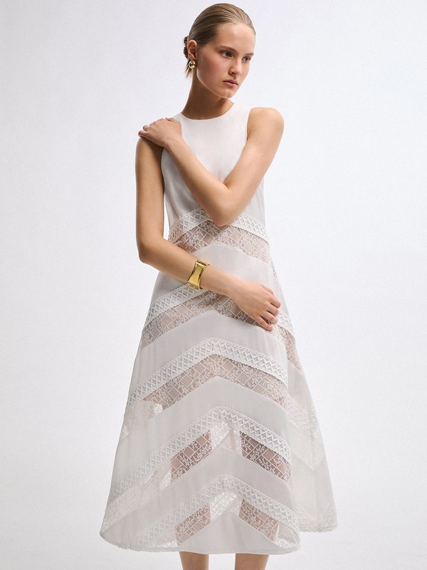 Pomelo VERSE Lace Panel Dress - White