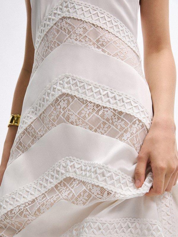 Pomelo VERSE Lace Panel Dress - White